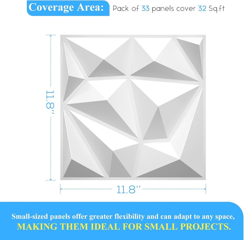 LEVOWAY 33 Pack Decorative 3D Wall Panels for Interior Wall Decor,12''x12'' White Diamond Design Accent Wall Panles for Living Room,TV Wall Background,Bedroom - Image 5